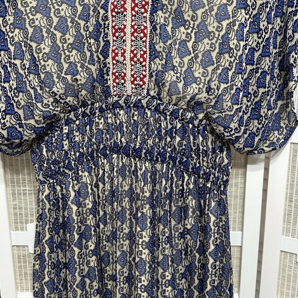 Anthropologie Vineet Bahl Block Print Maxi Dress Women‎ 0 Blue Boho Beaded Fairy - Picture 6 of 12